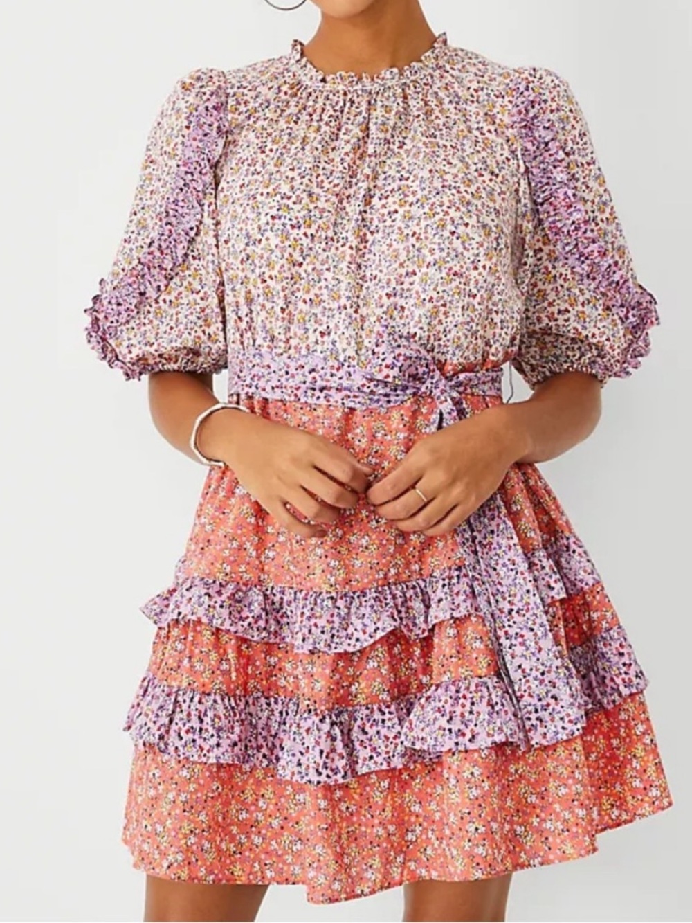 🌷NWT🌷Ann Taylor Floral Printed Ruffle Tiered Mini Size 14